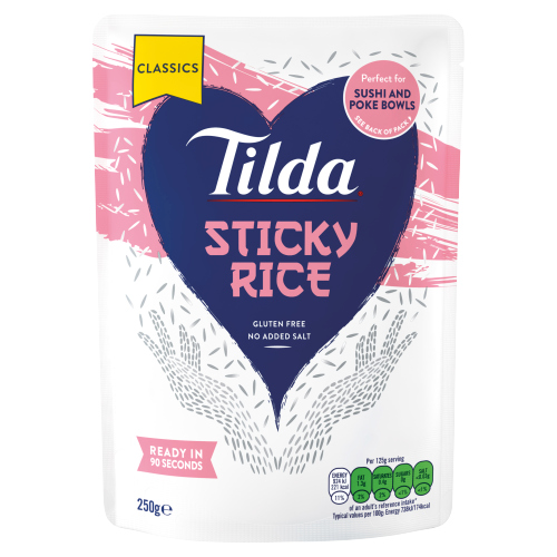 TILDA STEAMED STICKY MEDIUM GRAIN RICE 250G