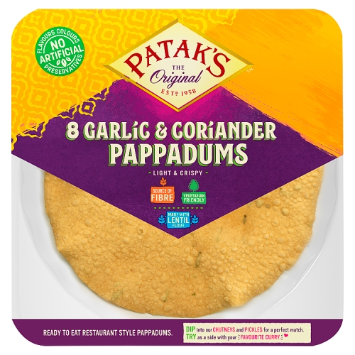 PATAK'S READY TO EAT GARLIC & CORIANDER PAPPADUMS 60G