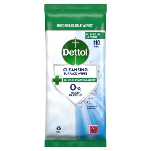 DETTOL ANTIBACTERIAL CLEANSING SURFACE WIPES 110 LARGE WIPES