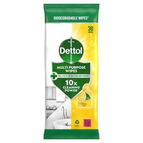 DETTOL ANTIBACTERIAL MULTIPURPOSE CLEANING WIPES  CITRUS ZEST LARGE  30S