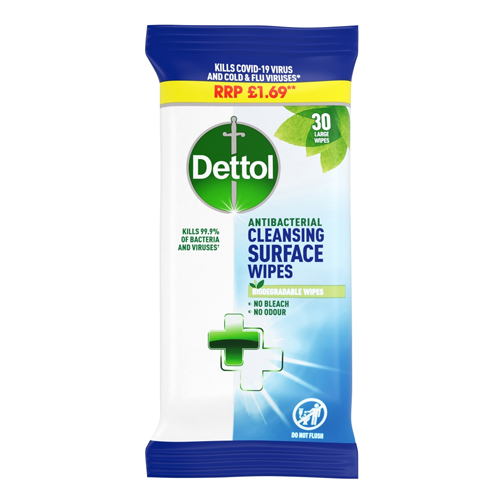 DETTOL ANTIBACTERIAL SURFACE CLEANSING WIPES, 30 WIPES