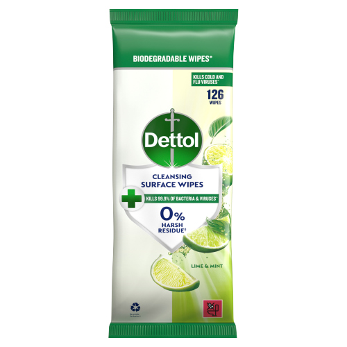 DETTOL LIME & MINT ANTIBACTERIAL CLEANSING SURFACE WIPES 126S