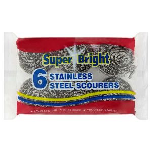 SUPER BRIGHT STAINLESS STEEL SCOURER 6PK