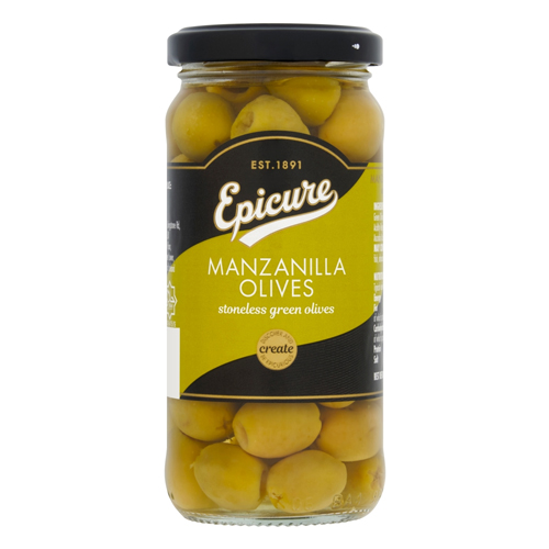 EPICURE STONELESS GREEN MANZANILLA OLIVES 220G