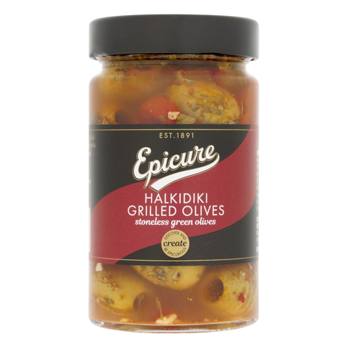 EPICURE HALKIDIKI GRILLED OLIVES STONELESS GREEN OLIVES 290G