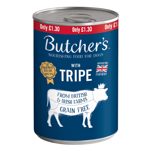 BUTCHERS TRIPE DOG FOOD TIN PMP £1.30 400G