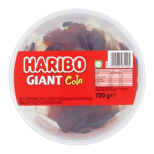 HARIBO GIANT HAPPY COLA BOTTLES TUB 720G