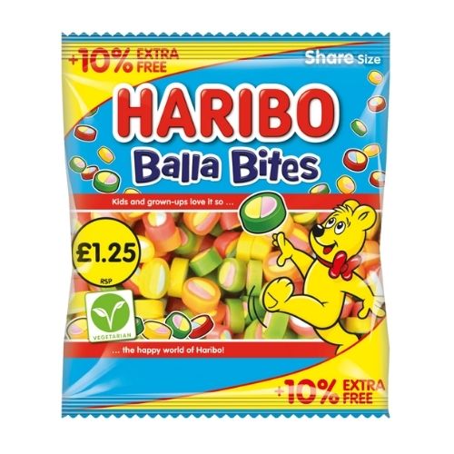 HARIBO BALLA BITES +10% EXTRA FREE BAG PMP £1.25 154G