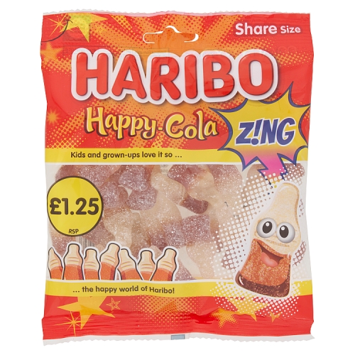 HARIBO HAPPY COLA Z!NG BAG PMP £1.25 140G