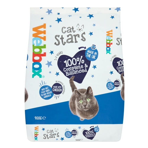 WEBBOX CAT COMPLETE DRY FOOD STARS WITH CHICKEN 900G