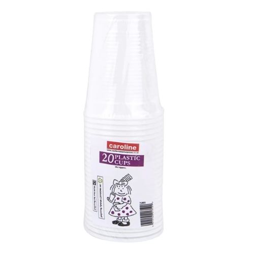 CAROLINE PLASTIC WHITE CUPS 200ML 25PACK