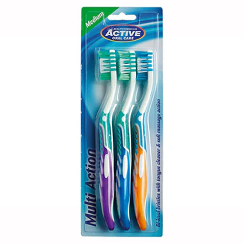 ACTIVE ORAL CARE MULTI ACTION TOOTHBRUSH MED 3PK