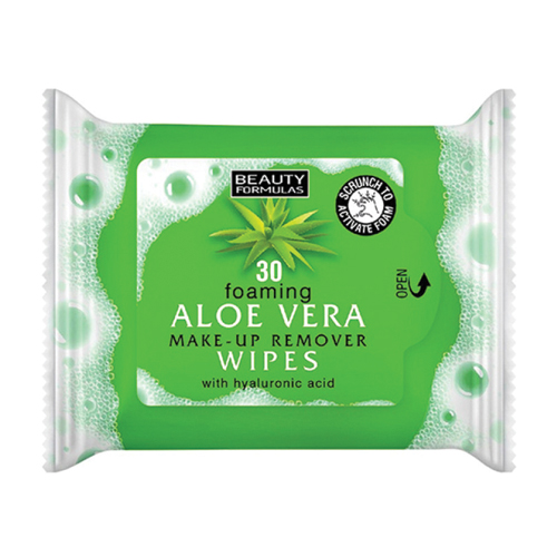 BEAUTY FORMULAS ALOE VERA FOAMING BIODEGRADABLE MAKEUP REMOVER WIPES 25S
