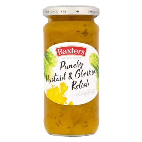 BAXTERS PUNCHY MUSTARD IN GHERKIN RELISH 225G