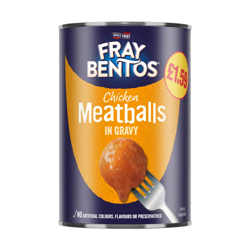FRAY BENTOS MEATBALLS IN GRAVY PMP £1.59 380G