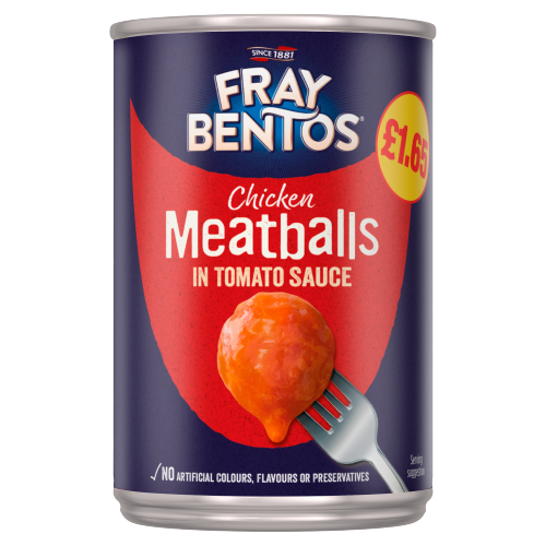 FRAY BENTOS CHICKEN MEATBALLS IN TOMATO SAUCE PMP £1.65 380G