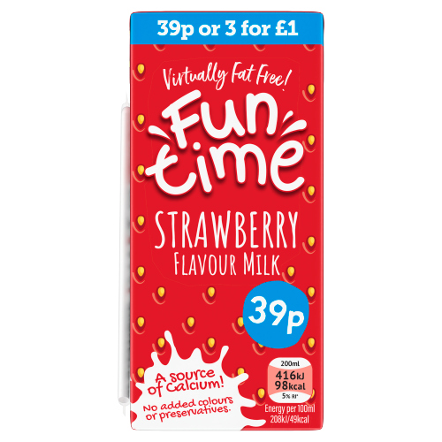 FUNTIME STRAWBERRY MILK PMP 39P OR 3 FOR £1 .00 200ML