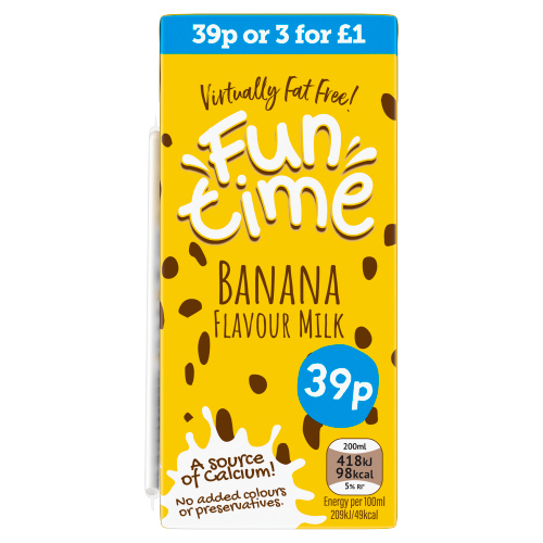 FUNTIME BANANA MILK PMP 39P OR 3 FOR £1 .00 200ML