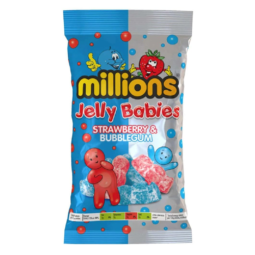 MILLIONS STRAW & BUBBLEGUM JELLY BABIES 150G