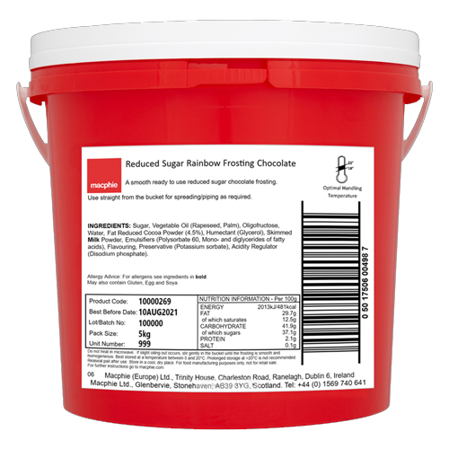 MACPHIE REDUCED SUGAR RAINBOW FROSTING CHOCOLATE 5KG