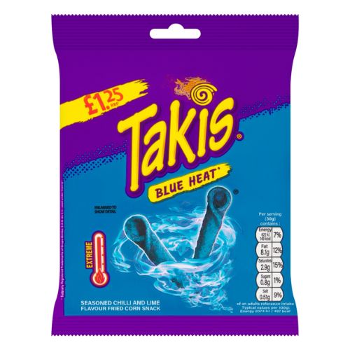 TAKIS BLUE HEAT SEASONED CHILLI & LIME FRIED CORN PMP £1.25 55G