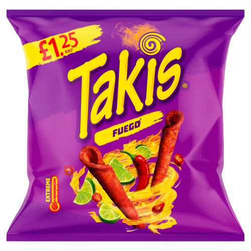 TAKIS FUEGO CHILLI & LIME FLAVOUR CORN PMP £1.25 55G