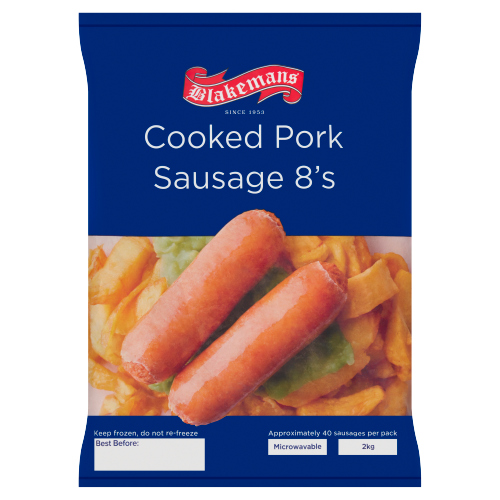 BLAKEMANS 8 COOKED PORK SAUSAGES 2KG