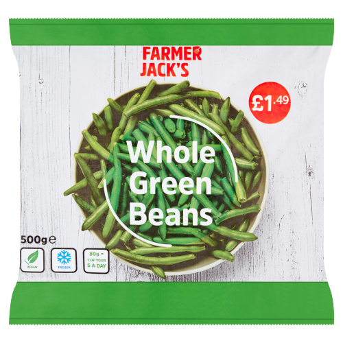 FARMER JACK'S WHOLE GREEN BEANS PMP £1.49 500G