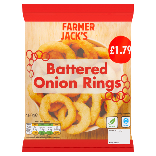 FARMER JACK'S BATTERED ONION RINGS PMP £1.79 450G
