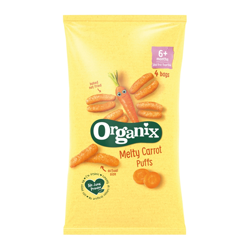 ORGANIX MELTY CARROT PUFFS 6+ MONTHS 4PK 18G