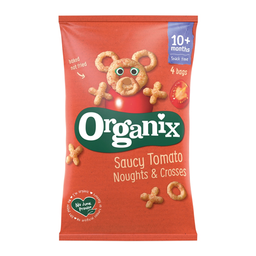 ORGANIX TOMATO NOUGHTS & CROSSES ORGANIC FINGER CORN PUFFS 10+MONTHS 4PK 15G