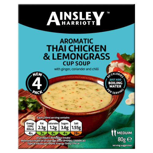 AINSLEY HARRIOTT AROMATIC THAI CHICKEN & LEMONGRASS CUP SOUP 80G