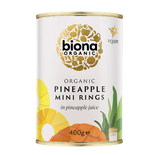 BIONA ORGANIC PINEAPPLE MINI RINGS IN PINEAPPLE JUICE 400G