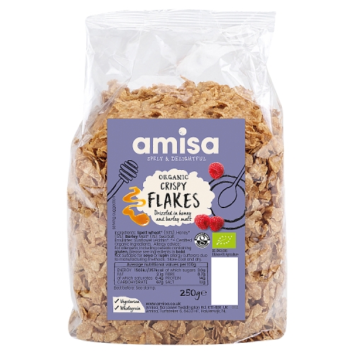 AMISA ORGANIC CRISPY TOASTED SPELT FLAKES HONEY 250G