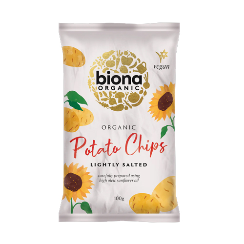 BIONA ORGANIC POTATO CHIPS - HIMALAYAN PINK SALT LIGHTLY SALTED 100G