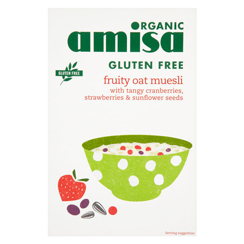 AMISA ORGANIC FRUITY OAT MUESLI CRANBERRY & STRAWBERRY 325G