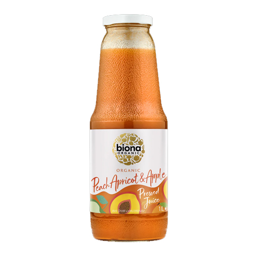 BIONA ORGANIC PEACH APRICOT & APPLE PRESSED JUICE 1L