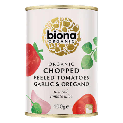 BIONA ORGANIC CHOPPED TOMATOES GARLIC & OREGANO 400G