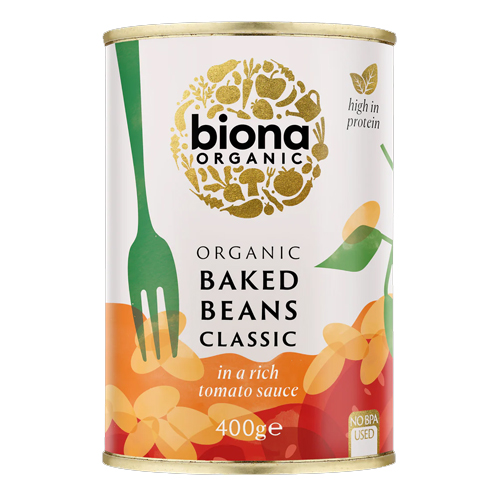 BIONA ORGANIC BAKED BEANS IN TOMATO SAUCE 400G