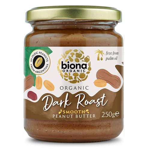 BIONA ORGANIC HI OLEIC DARK ROAST SMOOTH PEANUT BUTTER WITH SEA SALT 250G