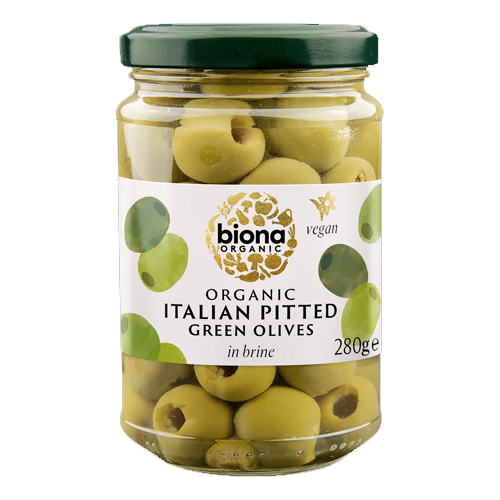 BIONA ORGANIC PITTED GREEN OLIVES IN BRINE 280G