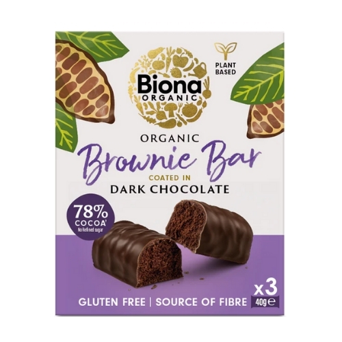 BIONA ORGANIC DARK CHOCOLATE BROWNIE BAR 3PK 40G