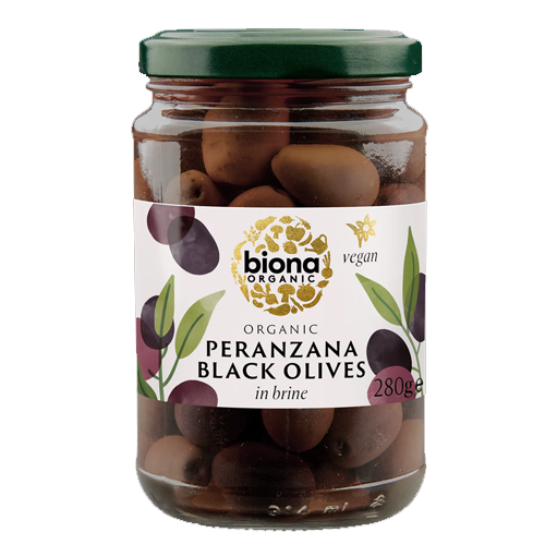 BIONA ORGANIC BLACK WHOLE PERANZANA OLIVES IN BRINE 280G
