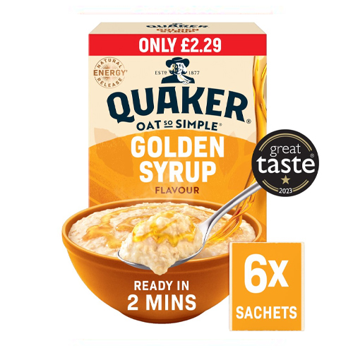 QUAKER OATSO SIMPLE GOLDEN SYRUP PMP £2.29 6PK 36G