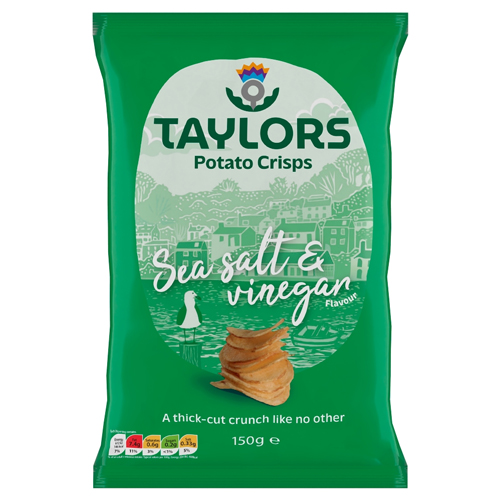 TAYLORS SEA SALT & VINEGAR FLAVOUR STRAIGHT CUT POTATO CRISPS 150G