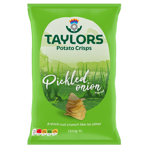 TAYLORS PICKLED ONION FLAVOUR STRAIGHT CUT POTATO CRISPS 150G