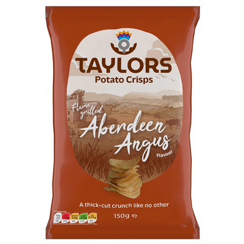 TAYLORS FLAME GRILLED ABERDEEN ANGUS FLAVOUR STRAIGHT CUT POTATO CRISPS 150G