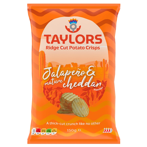 TAYLORS JALAPENO & MATURE CHEDDAR FLAVOUR RIDGE CUT POTATO CRISPS 150G