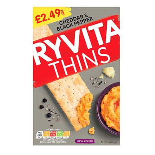 RYVITA THINS CHEDDAR & BLACK PEPPER PMP £2.49 125G