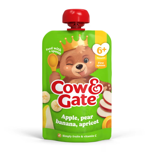 COW & GATE APPLE PEAR BANANA APRICOT POUCH 4M+ 100G